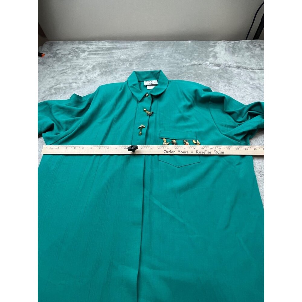 Vintage Niki Danielle Dress Women 14 Turquoise Shirt Dress Bird Brooch USA Made - Picture 5 of 10